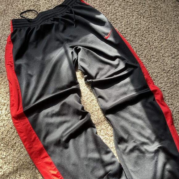 Nike Track Pants Mens Lathe Black Epic Knit Training Red Stripe Baggy Y2k - Picture 2 of 16